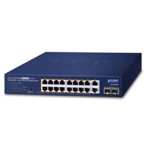 16-Port 10/100/1000T 802.3at PoE + 2-Port 10/100/1000T + 2-Port 1000X SFP Desktop Switch