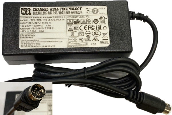 KPL-060F-VI Power Supply 12V, 5A AC Adapter, 4-Pins